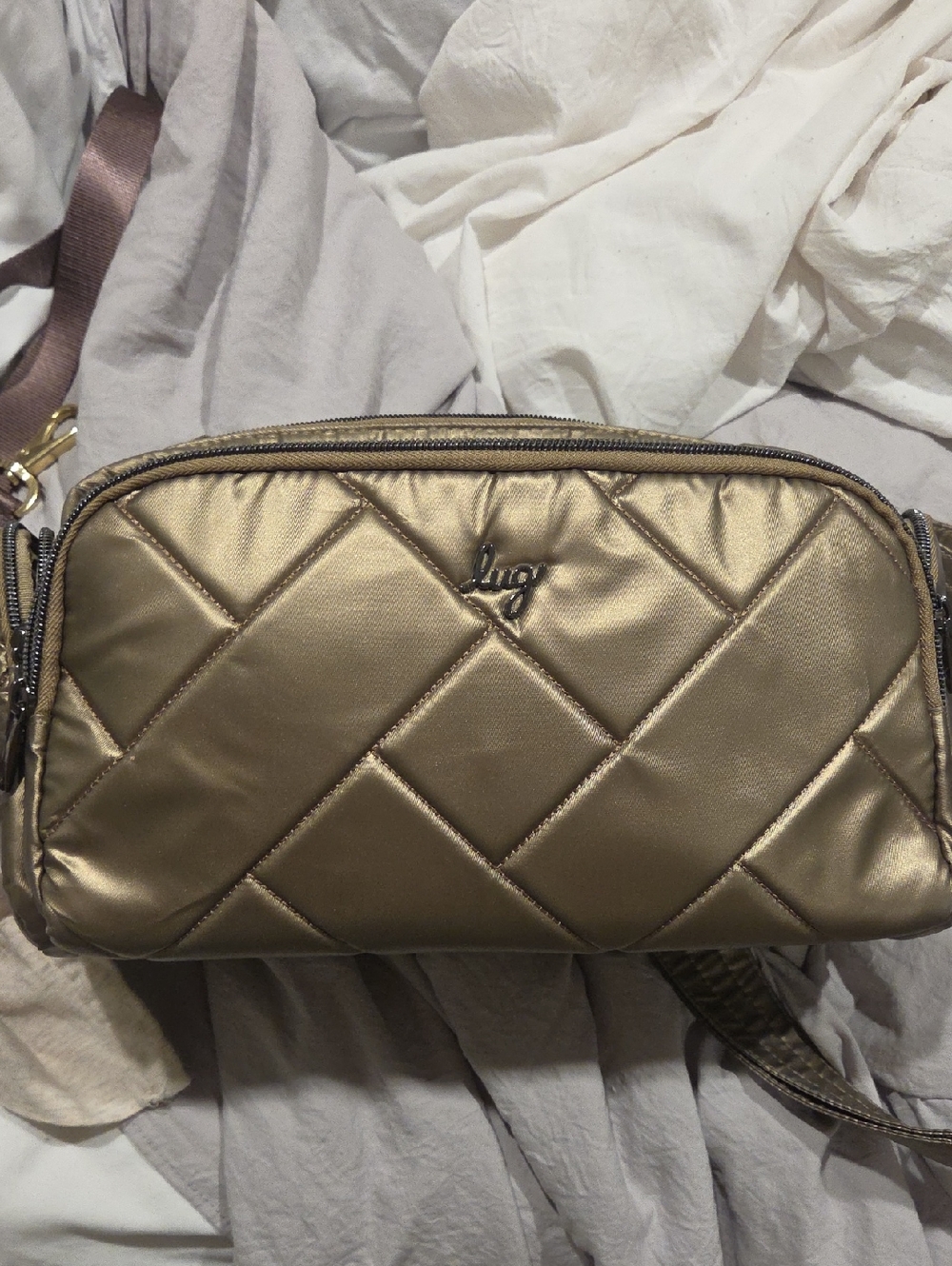lug Quilted Metallic Trolley 2 Crossbody Bag in Metallic Walnut